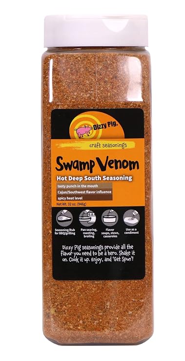 Dizzy Pig Swamp Venom Hot Deep South Seasoning Rub (Quart Shaker) - Seasons Around 120lbs of Food - Hand Made in the USA - MSG Free, Gluten Free