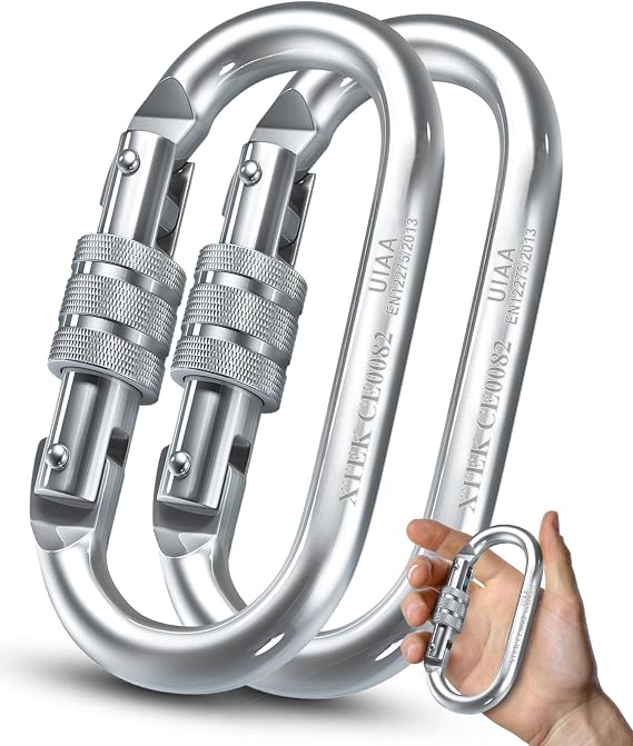 25kN Climbing Carabiner 5620LB Heavy Duty Twist Locking Carabiner Clip - Industrial Strength Large Steel Oval Caribeaner - Rock Climbing Caribeener Clips for Rigging, Ropes