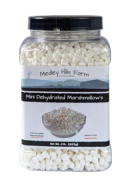 Vanilla mini dehydrated marshmallows in Reusable Container by Medley hills farm - mini marshmallows for hot chocolate - Perfect Dehydrated bits For Cereal, Cocoa, Ice Cream, hot chocolate