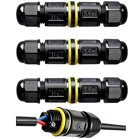 3Pcs Waterproof Cable Connector, Waterproof Junction Box,IP68 Connector External Sleeve Coupler 3-core Outdoor Connector 2-Way Outdoor Extension Electrical Cable Protector Diameter Ø5mm-9mm
