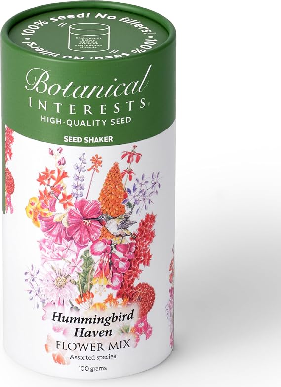 Hummingbird Haven Flower Mix Seed Shaker - Covers 1,040 sq ft, 18 Flowers for Attracting Hummingbirds, Annuals & Perennials for Full Sun, Eco-Friendly Recyclable Container