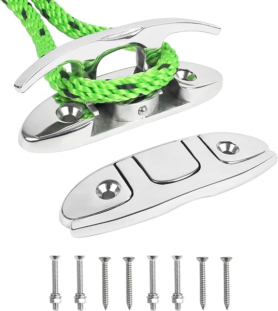 Boat Cleats 4-3/4inch and 6inch,316 Stainless Steel Folding Boat Dock Cleats,Flip Up Dock Cleat Rope Cleat for Boat,Yacht,Decks,Dock Line Mooring,Fasteners Included (2Pack,4Pack)