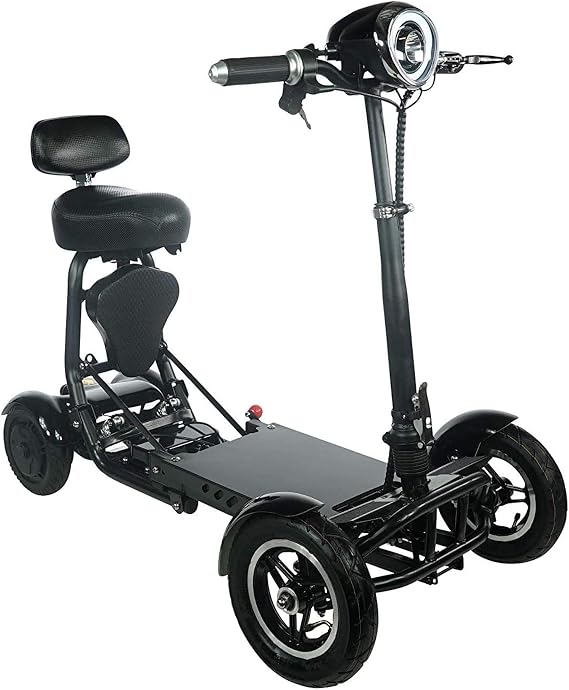 Fold and Travel Lightweight Mobility Scooters for Adults Foldable Lightweight Powered Scooter 4 Wheel Mobility Scooter Carrier Power Wheel Chairs Mobility Chair Scooter de Movilidad (Black)