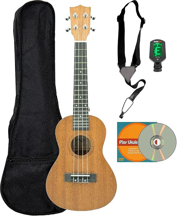 Vault UK-100 24" Arched Back Concert Ukulele Bundle with Gig Bag, Tuner, Strap, and Austin Bazaar Instructional DVD