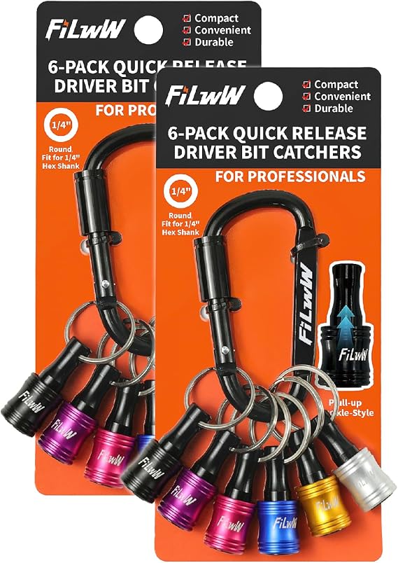 Bit Holder Keychain,12Pcs 1/4 Quick Release Driver Bit Catchers Tool Gifts for Men,Quick-Change Extension Bar Keychain Drill Screw Adapter Portable for Organizer Tool Pouch,Tool Bag