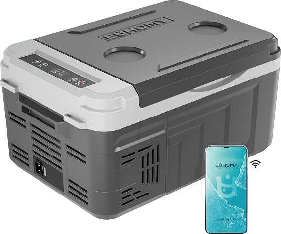 EUHOMY 12 Volt Refrigerator, 11 Quart (10L) Compressor Electric Cooler APP Control, Car Fridge 12/24V DC & 100-240V AC, Car refrigerator -4F~68F, Portable Freezer for RV, Camping, Travel