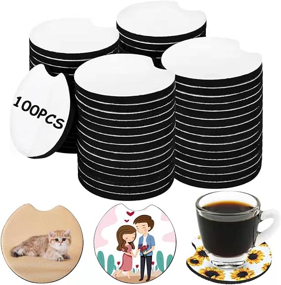 100PCS Sublimation Blank Car Coasters,2.75in/5mm Circular Opening Blank Sublimation Coasters for Thermal Sublimation Heat Transfer DIY Crafts Painting