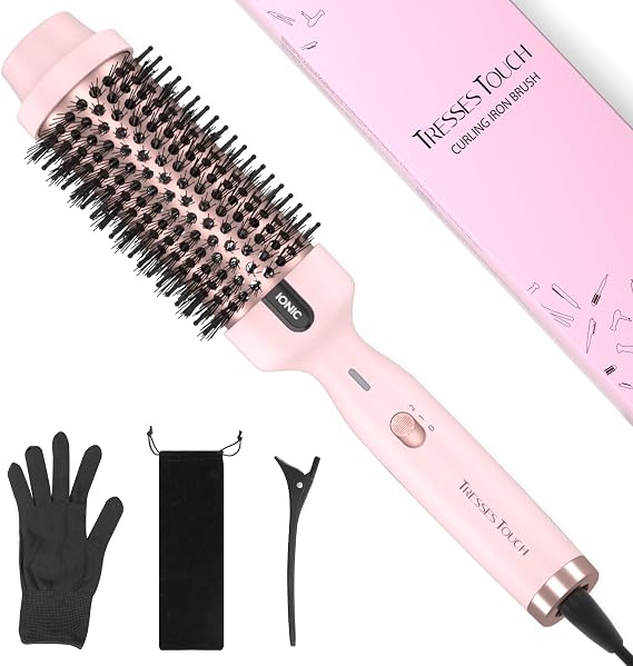 1.77 Inch Thermal Brush, Round Heated Hot Brush Blowout Ionic, Curling Brushes for All Hair, 2 Temperature Setting, Universal Voltage for Travel, Dual PTC, Not for Blow Drying, Pink