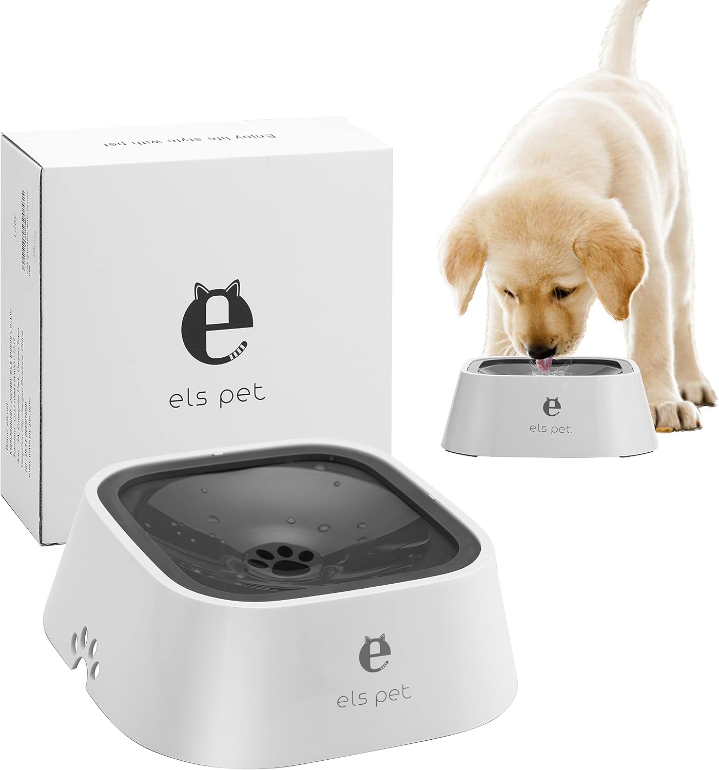 ELSPET Dog Water Bowl Dispenser - Spill Proof or No Spill Slow Water Feeder, Dripless, Automatic and Anti-Splash, Vehicle Carried Travel Animal Pet Bowls for DogsCats - No Wet Mess, Easy to Clean