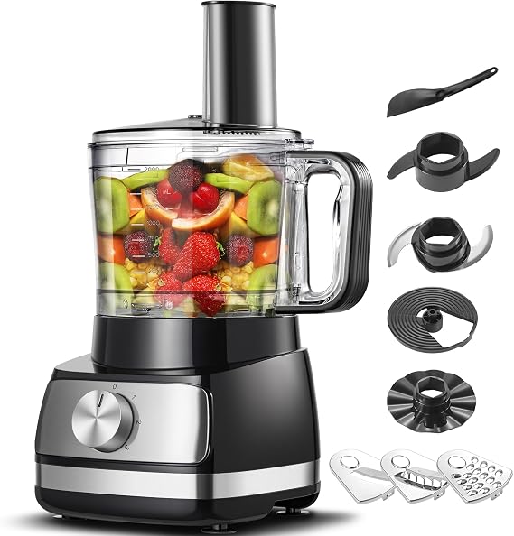 Food Processor, TopStrong 800W Food Processor Multifunctional for Chopping, Slicing, Shredding, Mixing and Kneading Dough, 3 Speeds with Pulse, 3-in-1 Cutting Disc, Dishwasher Safe Parts, Silver