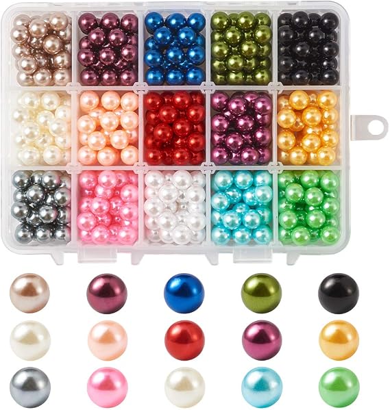 KISSITTY 495Pcs/box Assorted Colors 8mm No Hole Acrylic Faux Pearl Beads Undrilled Luster Round Pearl Loose Beads for Vase Fillers Wedding Party Hair Brooch Decoration Jewelry Craft Making