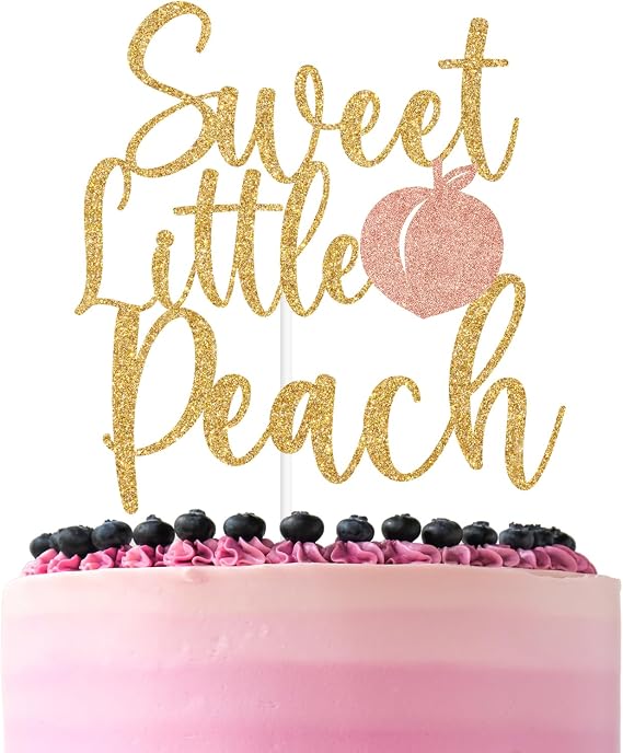 Gold Glitter Sweet Little Peach Cake Topper, Peach Sweet Baby Cake Decor, Peach Baby Shower Gender Reveal Party Decorations Supplies