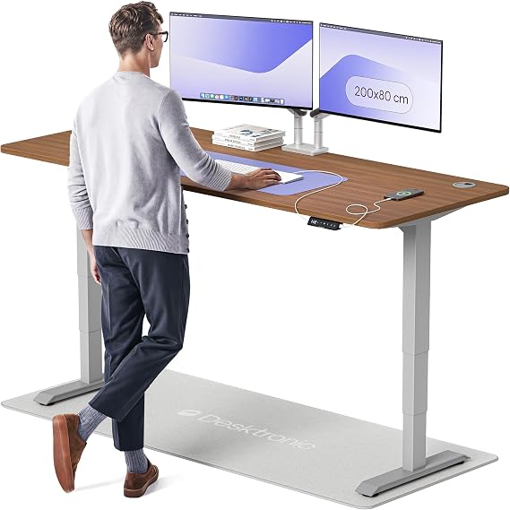 Desktronic HomePro Standing Desk – 200 x 80 cm Height Adjustable Desk with Electric Dual Motor, Touchscreen Controller & Integrated USB/USB-C, 3 Memory Presets