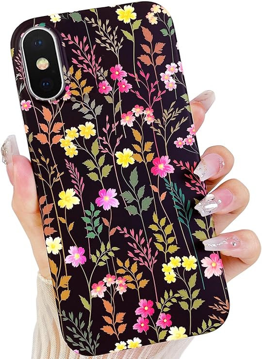 Qokey Compatible for iPhone Xs/X Case,Cute Garden Flowers Design for Girls Women, Matte Pattern Soft Shockproof TPU Anti-Scratch Phone Cover,Black Mixed Floral