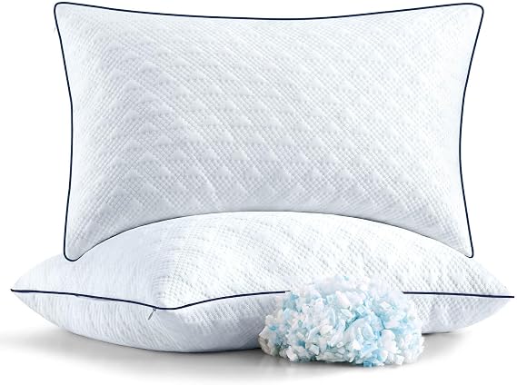 Cooling Bed Pillows Standard Size Set of 2 for Sleeping, Adjustable Shredded Memory Foam Pillows for Side Back Stomach Sleepers - Luxury Gel Pillows hotel pillows with Washable Removable Cover