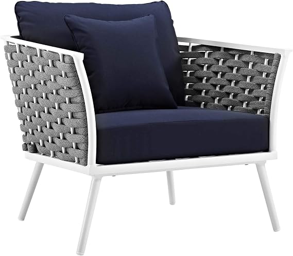 Modway Stance Outdoor Patio Woven Rope Arm Chair in White Navy