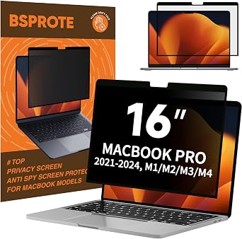Privacy Screen for MacBook Pro 16 Inch 2021-2024, M1, M2, M3, M4, Removable Anti-Spy Filter for Mac Pro 16.2", Eye Protection HD Anti-Scratch
