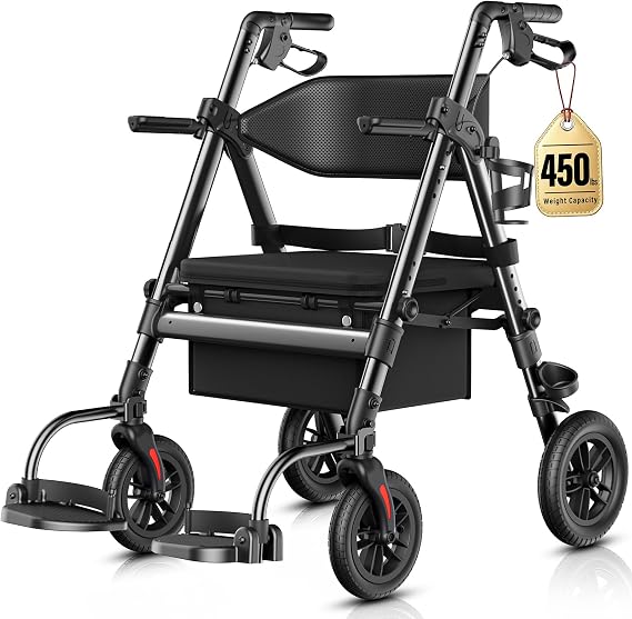 Heavy Duty Walkers for Seniors, 2 in 1 Rollator Wheelchair Combo