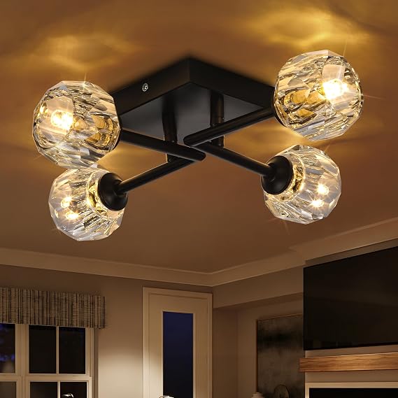 4-Light Crystal Sputnik Ceiling Light Black G9 Fixture