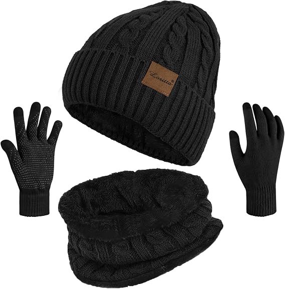 Loritta 3 Pieces Winter Hats for Women Scarf Touch Screen Gloves