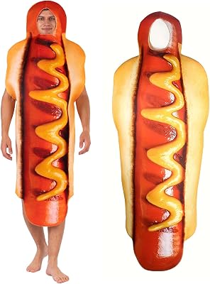 nezababy Halloween Hot Dog Costume Adult Funny Food Suit Outfit for Men Women Fancy Dress Up Cosplay