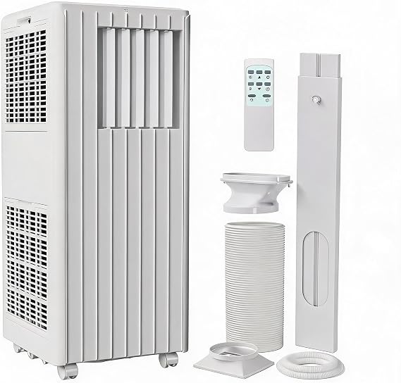8,000 BTU Portable Air Conditioners, Cools Room Up to 350 Sq.Ft, 4-in-1 AC Unit with Dehumidifier & Fan Mode, Remote Control, Ultra-Quiet 50dB, White & Black, Easy Window Kit