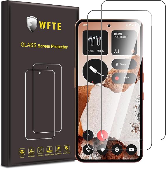 WFTE 2-Pack Screen Protector for Nothing CMF Phone 2 Pro,9H Hardness,Anti-Scratch,Anti-Fingerprint,Bubble-Free,HD Clear,Premium Protective Tempered Glass Film for Nothing Phone 2 Pro,Case Friendly