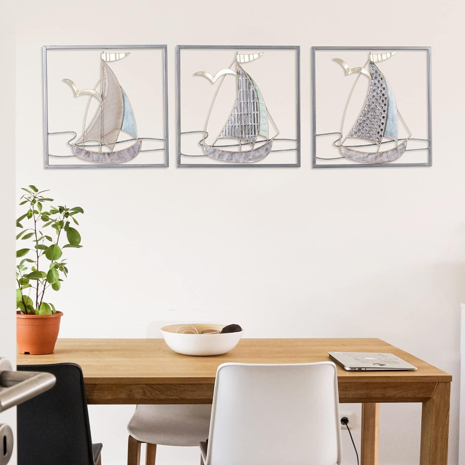 DECO DE VILLE Contemporary Modern Design Nautical Style Sail Boats Theme Metal Wall Sculpture Marine Decor,sailboat-H
