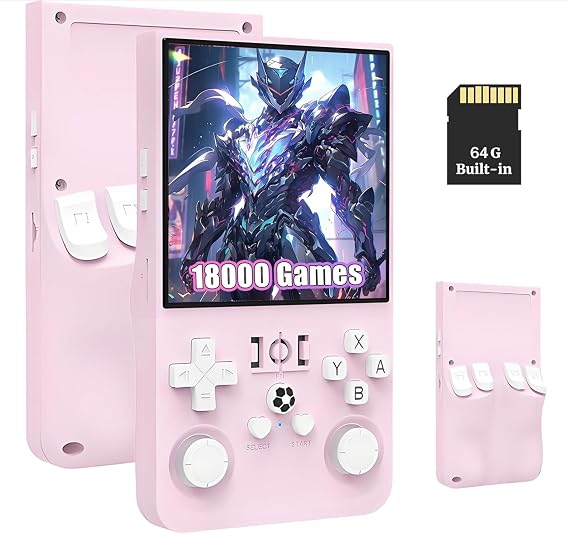 R36MAX Retro Handheld Game Console, 18000+ Classic Games, 4.0 inch IPS Screen, Multiple Emulators, Gaming System with Carrying Case (Pink)