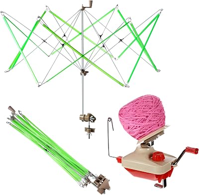 Yarn Ball Twister, Yarn Skein Twister with Skein Holder Umbrella Swift Hand Operated Hank Twister 4 Ounce Capacity with Metal Handle and Tabletop Clamp Crafts Sewing Accessories