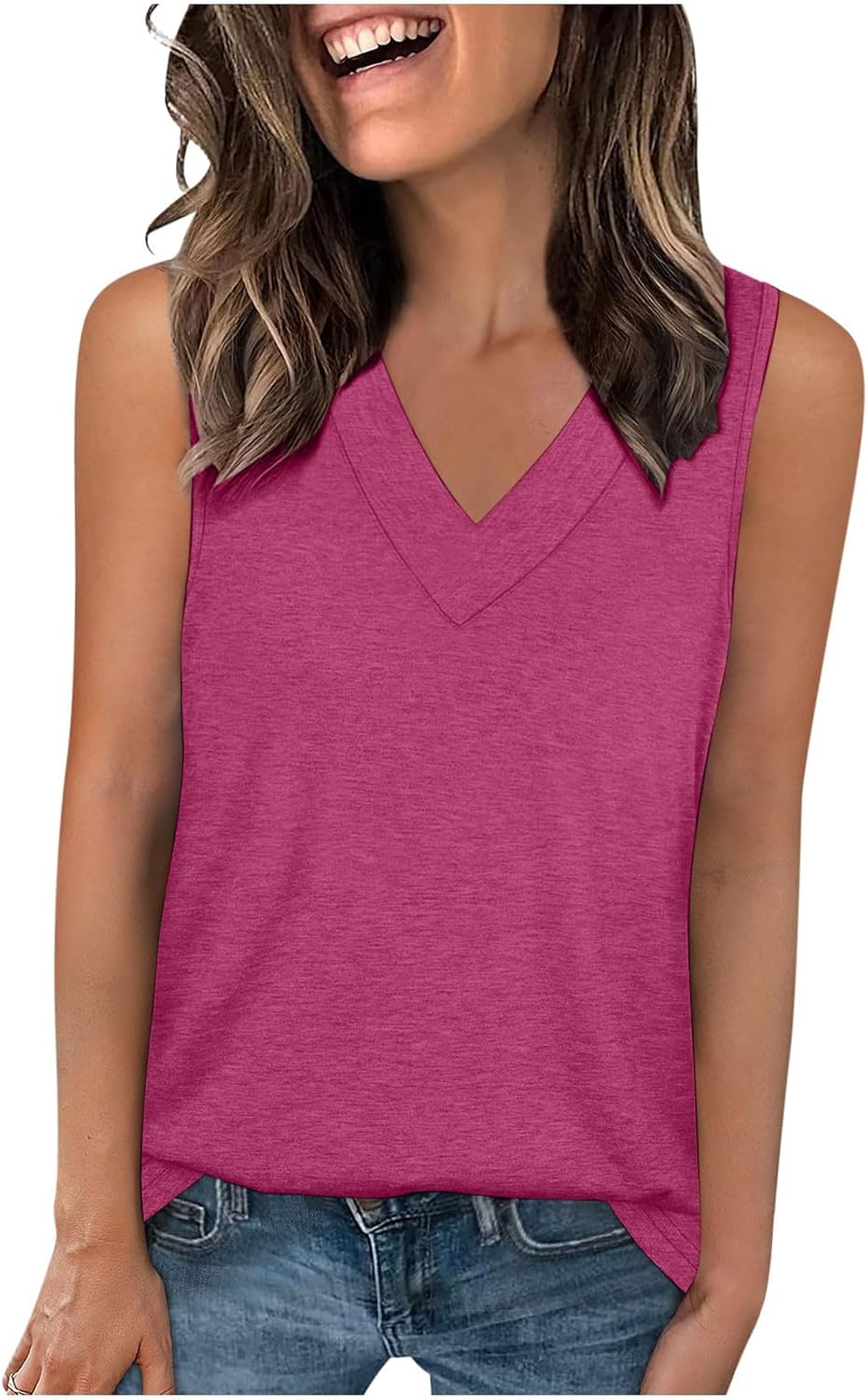 Summer Tank Tops for Women Baggy Sleeveless Going Out Shirt Tanks Loose Cozy V Neck Basic Tees Outfit Clothes