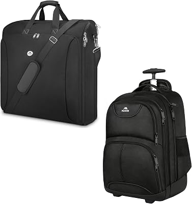 MATEIN Garment Bags for Travel, Large Double Layer Suit Bags with Shoulder Strap for Men Women, Foldable Carry On Garment Bags for Hanging Clothes, Convertible Business Luggage Weekender Bags, Black