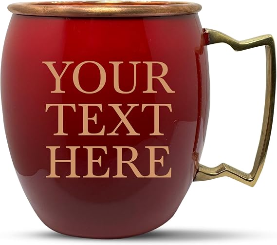 Personalized Custom Copper Moscow Mule with Smooth Painted Finish - Engraved Bar Style Mug 100% Copper Cup with Custom Letter Name Engraving, Brass Handle | 18 oz, Red