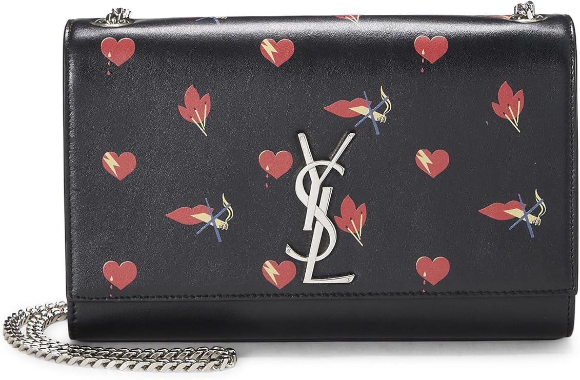 YSL, Pre-loved Black Calfskin Printed Kate Medium, Black