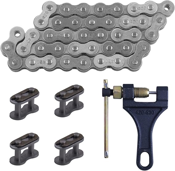 420 Jackshaft Chain 42Link+ Chain Breaker, fit for Coleman BT200X CT200U Trail 200 CT200U-EX Baja TrailMaster Warrior Heat Massimo MB165 MB200 196cc 6.5hp Powersports Mini Bike Part