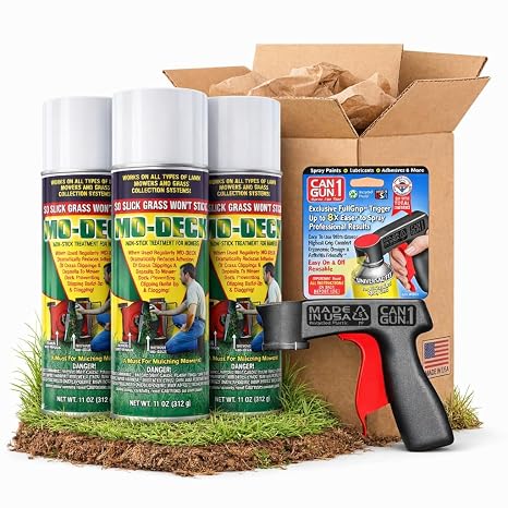 Mo Deck Lawn Mower A Nonstick Spray with CanGun1 Pressurized Deters Grass & Clipping Buildup Reduces Clumping, Protects Deck from Corrosion, Easy Metal-Safe Spray-On by Flyleaf PRO (3 Cans - 11 oz.)