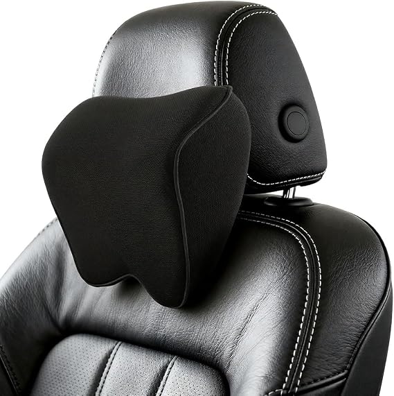 Car Neck Support Pillow, Car Seat Headrest for Relieving Neck Fatigue with Adjustable Strap, Soft Memory Foam and Breathable Removable Cover for Passenger or Driver, Black Border