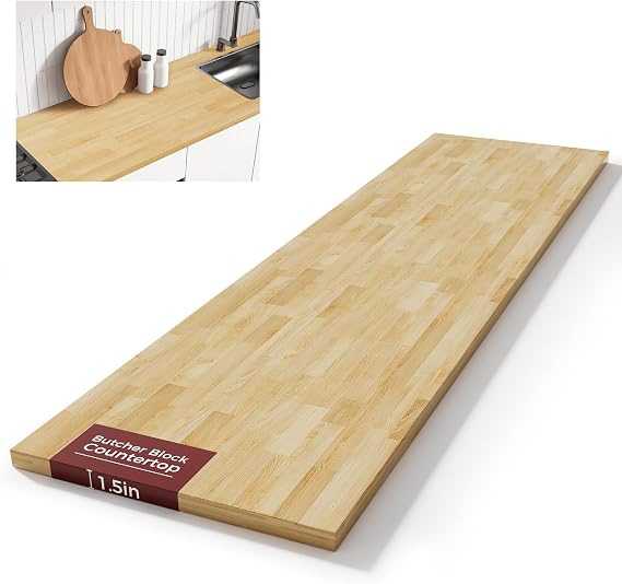 Butcher Block Countertop Table Top - Unfinished Solid Wood Countertop, Unfinished Surface for DIY Washer Dryer/Cutting Board/Island/Kitchen Countertop, 6ft L x 39" W, 1.5in Thick