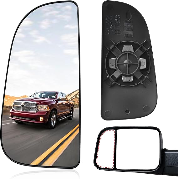 TOP-MAX Ram Driver Left Side Lower Mirror Glass Replacement for 2010-2020 Dodge Ram 1500 2500 3500 4500 5500, Towing Mirrors Convex Glass with Rear Mounting Bracket, 68067731AA