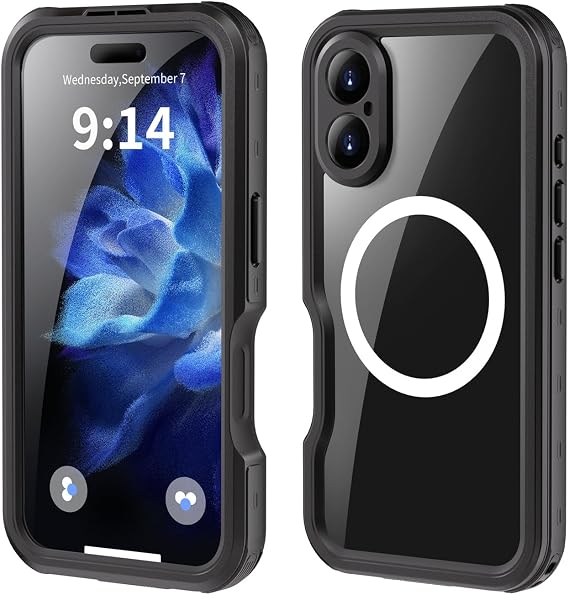 Waterproof Case for iPhone 16,IP68 Waterproof Certified Shockproof Dustproof Snowproof Cover Full Body Heavy Duty Protection Fully Sealed Underwater Cover for iPhone 16 (Black)