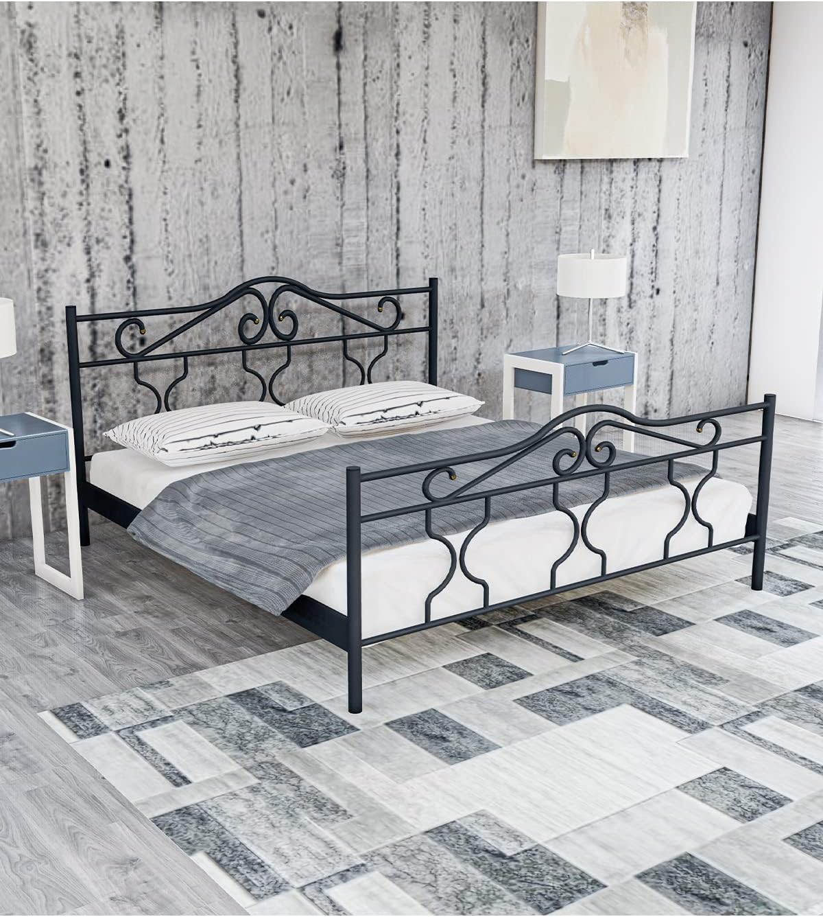 Gm 301 Gold Double Metal Bed Black 150x200