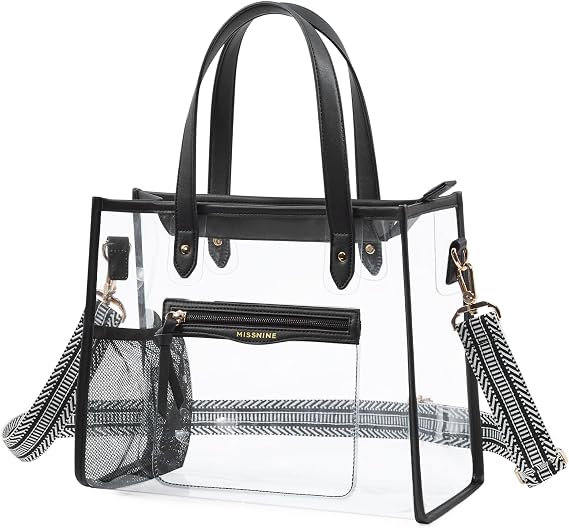 Missnine Clear Bag for Stadium Events, 12x6x12 Approved Clear Tote Bag for Women