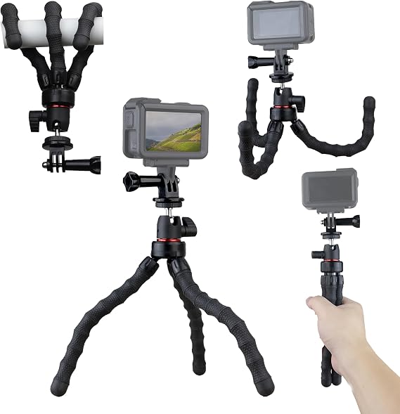 Flexible Camera Tripod Compatible with GoPro Hero 13, 12, 11,10, 9 Bendable Tripod 360 Rotation Mount Stand for Vlogging