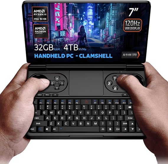 GPD Win Mini 2025 Handheld Gaming PC, AMD Ryzen AI 9 370, 12C/24T up to 5.1GHz, Radeon 890M GPU, 32GB LPDDR5X RAM, 4TB NVMe SSD, 7 1080p 120Hz Touchscreen, Wi-Fi 6E Bluetooth 5.3
