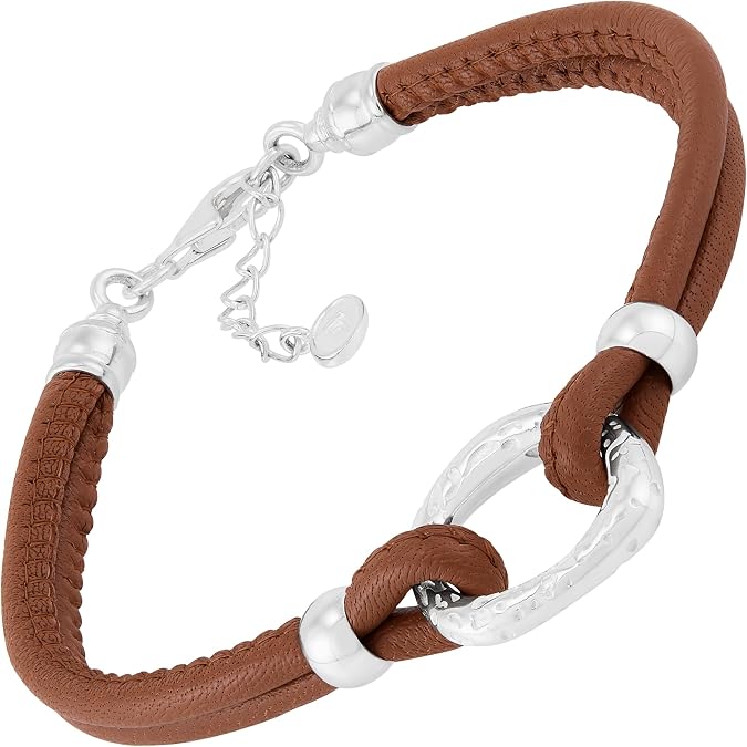 Silpada 'Unity Loop' Sterling Silver Leather Bracelet, 7.5 + 1 inches