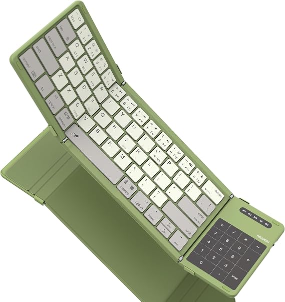 Nillkin Foldable Bluetooth Keyboard Folding with Touchpad & Number Pad, Portable Wireless Full Size Travel Keyboard with Trackpad for PC Laptop iPad Tablets Smartphone, Silicone Leather Cover, Green
