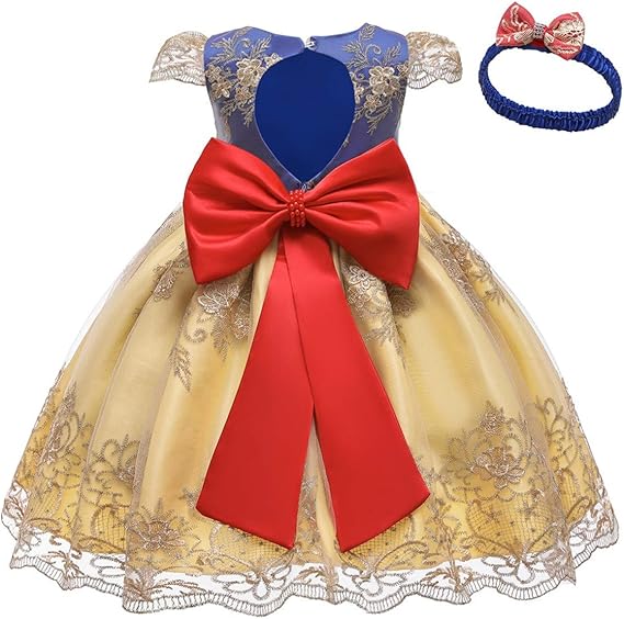 Girls Bowknot Princess Tulle Dress Embroidered Christening Wedding Birthday Party Pageant Baptism Gown w/Headwear