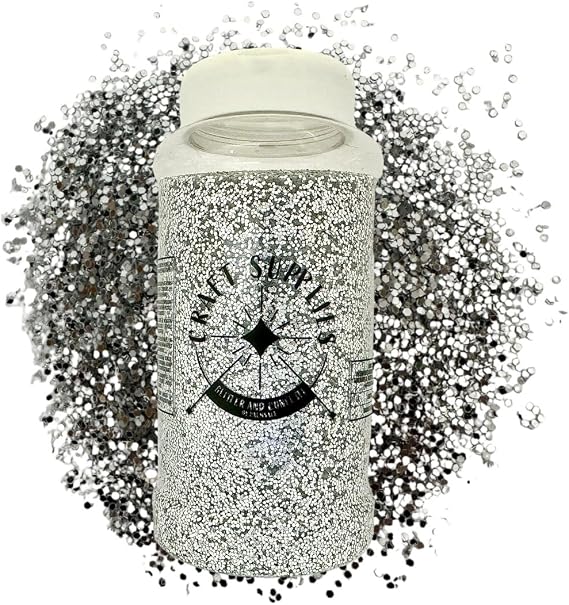 Palmsafe Large 500g Shaker Jar of Silver Glitter-Colourful Glitter for Resin or Crafts, Chunky Glitter, Nail Art, MAT1123