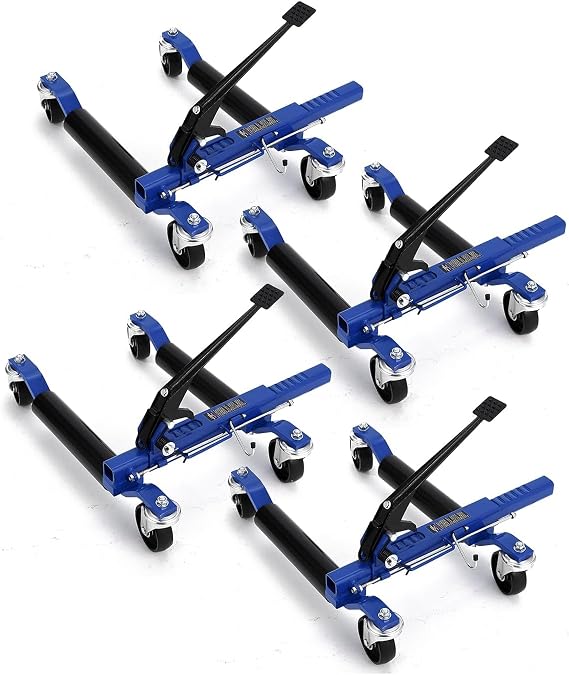 Wheel Dolly Jack Set of 4, 1500LBS Capacity Mechanical Car Wheel Dolly with Steel Twin Rollers, Heavy Duty Rollers with Foot Pedal for Tire Auto Repair Moving