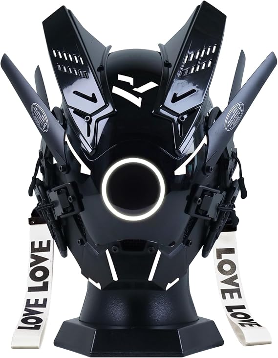 Cyberpunk Mask with Red LED, Techwear Helmet Cosplay for Men Women | Red Led Light Face Halloween